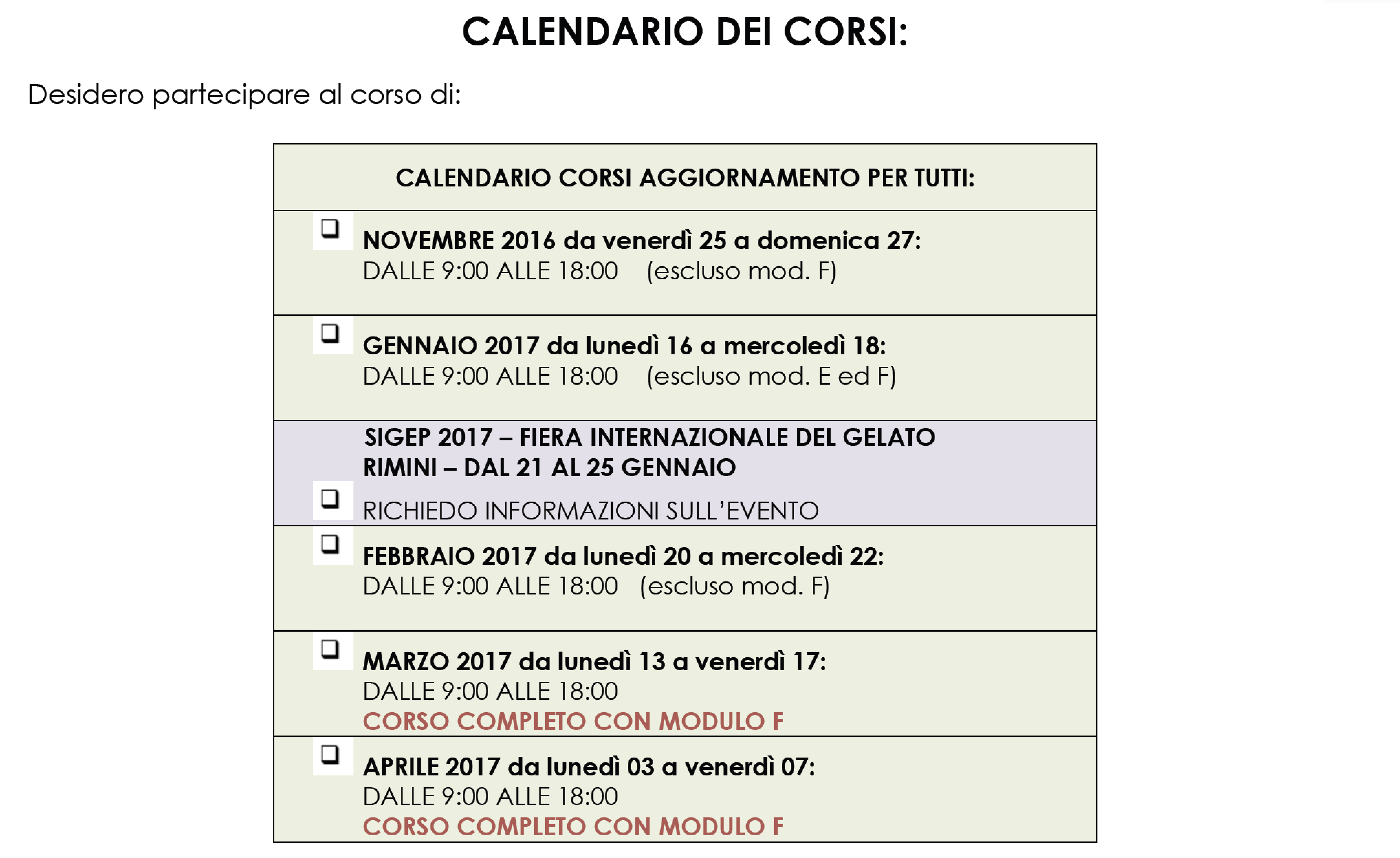 calendario corso gelateria 2016 ATENEO DEL GUSTO